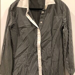 Express Black and White Striped Button Down Shirt